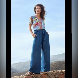 Johnny Was Indigo Wide Leg Pants papaer bag pants